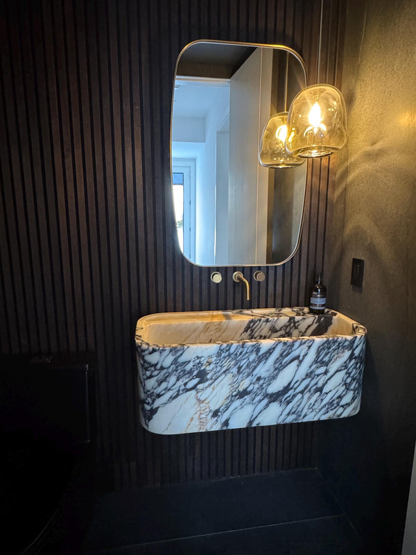 Alacatta Viola Marble Wall Sink: Handcrafted Natural Stone Basin
