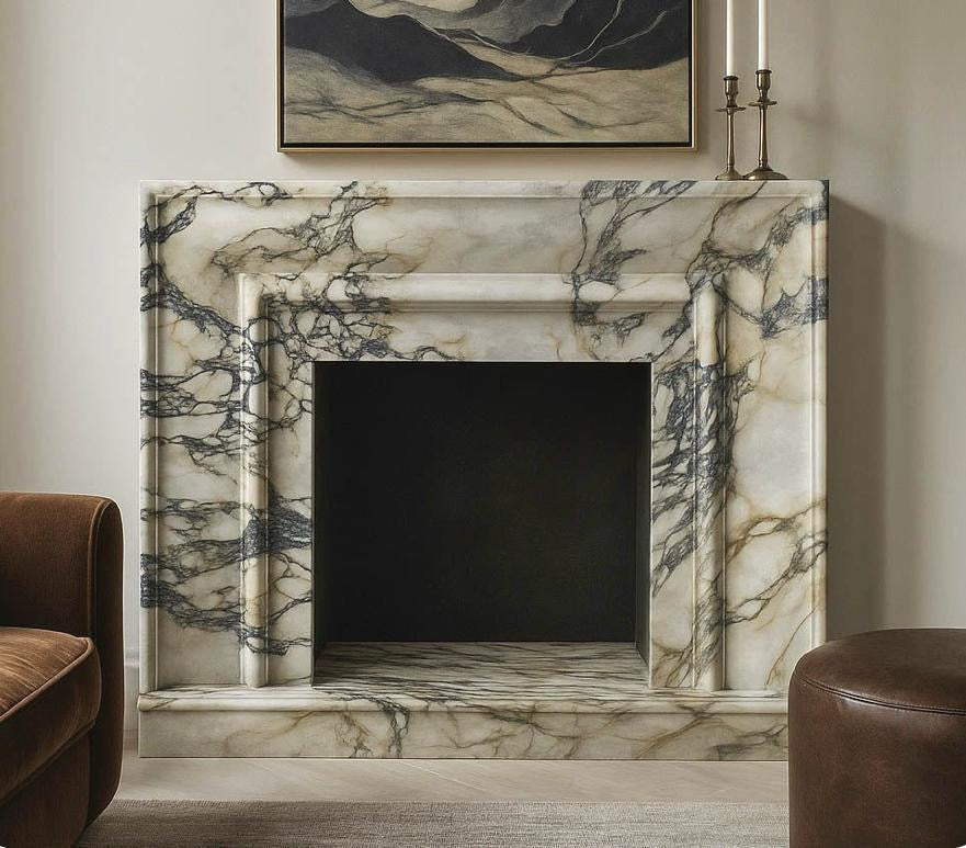 Custom Calacatta Viola Fireplace surround for Sarah