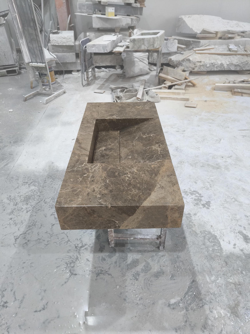 Complete Handmade Emperador Integrated Sink ,  Marble Sink: Custom Natural Stone Washbasin