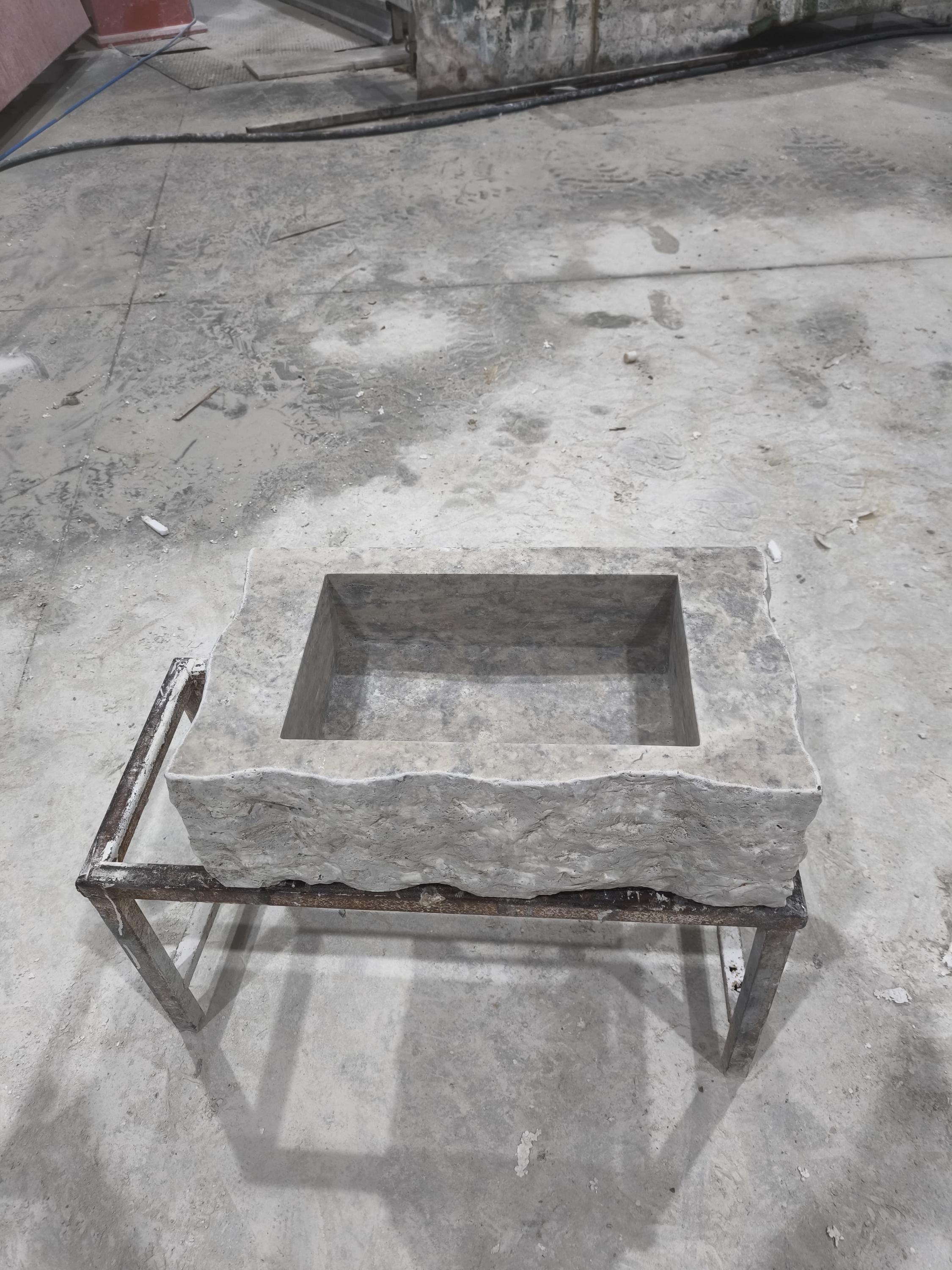 Complete Silver Travertine Stone Sink: Rustic Powder Room, Natural Marble