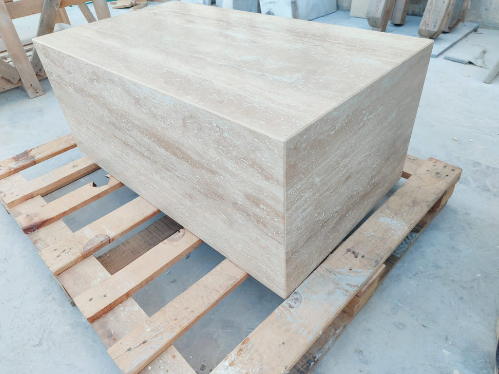 Rectangular Travertine Coffee Table: Modern Natural Stone Accent