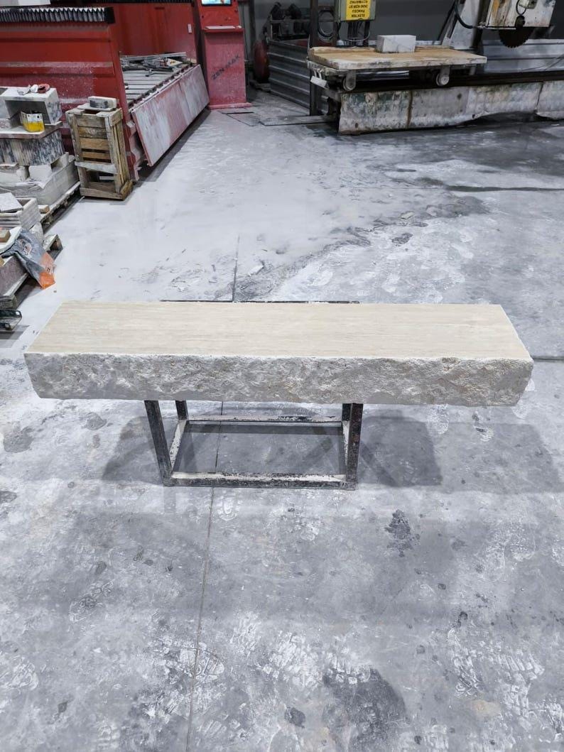 Travertine Floating Mantel Shelf – Rustic Chiseled Edge Natural Stone Fireplace Mantel