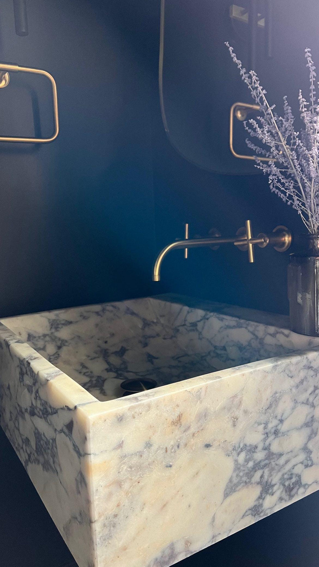 Handcrafted Viola Marble Wall Mounted Sink: Natural Stone Basin