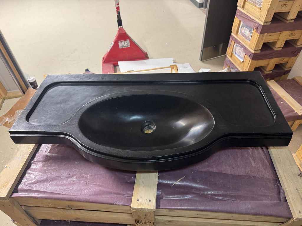 Nero Marquina Marble Sink: Handmade Black Stone Vanity (19"x39"x6")