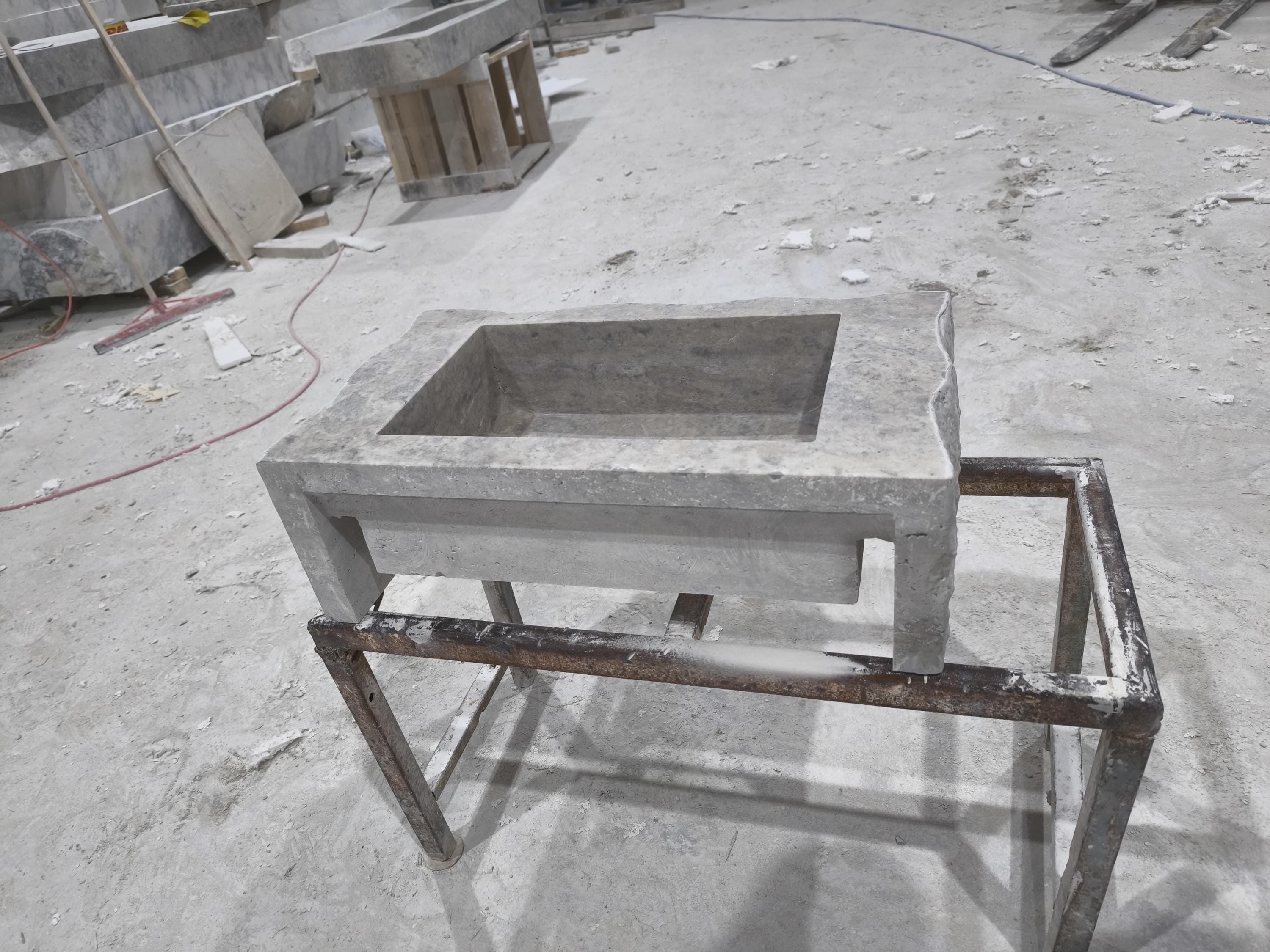 Complete Silver Travertine Stone Sink: Rustic Powder Room, Natural Marble