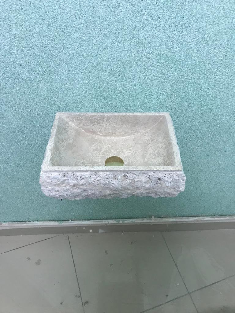 Travertine Stone Sink – Handmade Rectangle Vanity Basin – Mediterranean Style