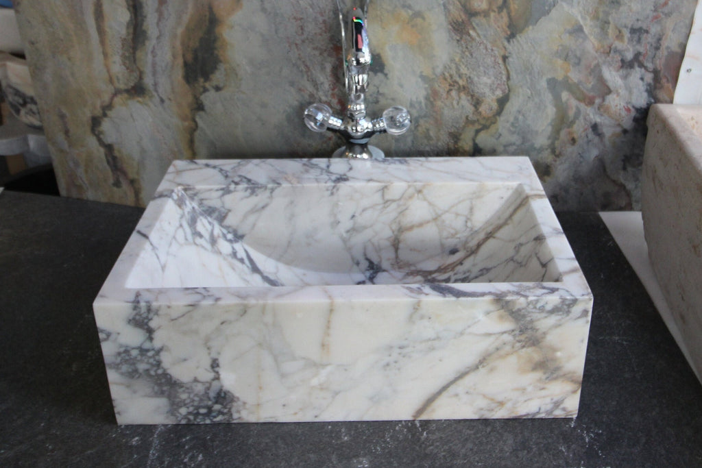 Calacatta Marble Wall-Mounted Sink: Custom Vanity, Natural Stone