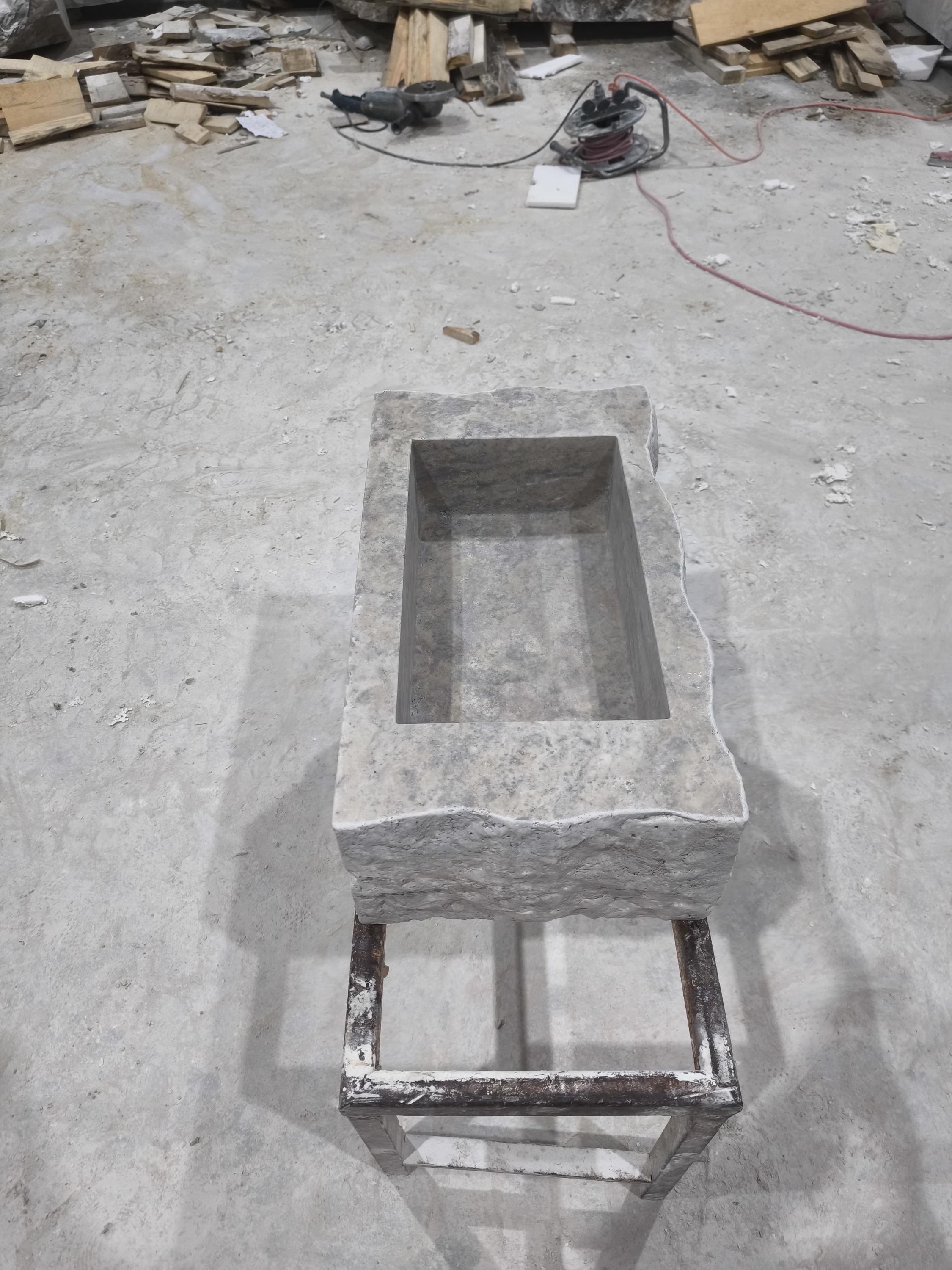 Complete Silver Travertine Stone Sink: Rustic Powder Room, Natural Marble
