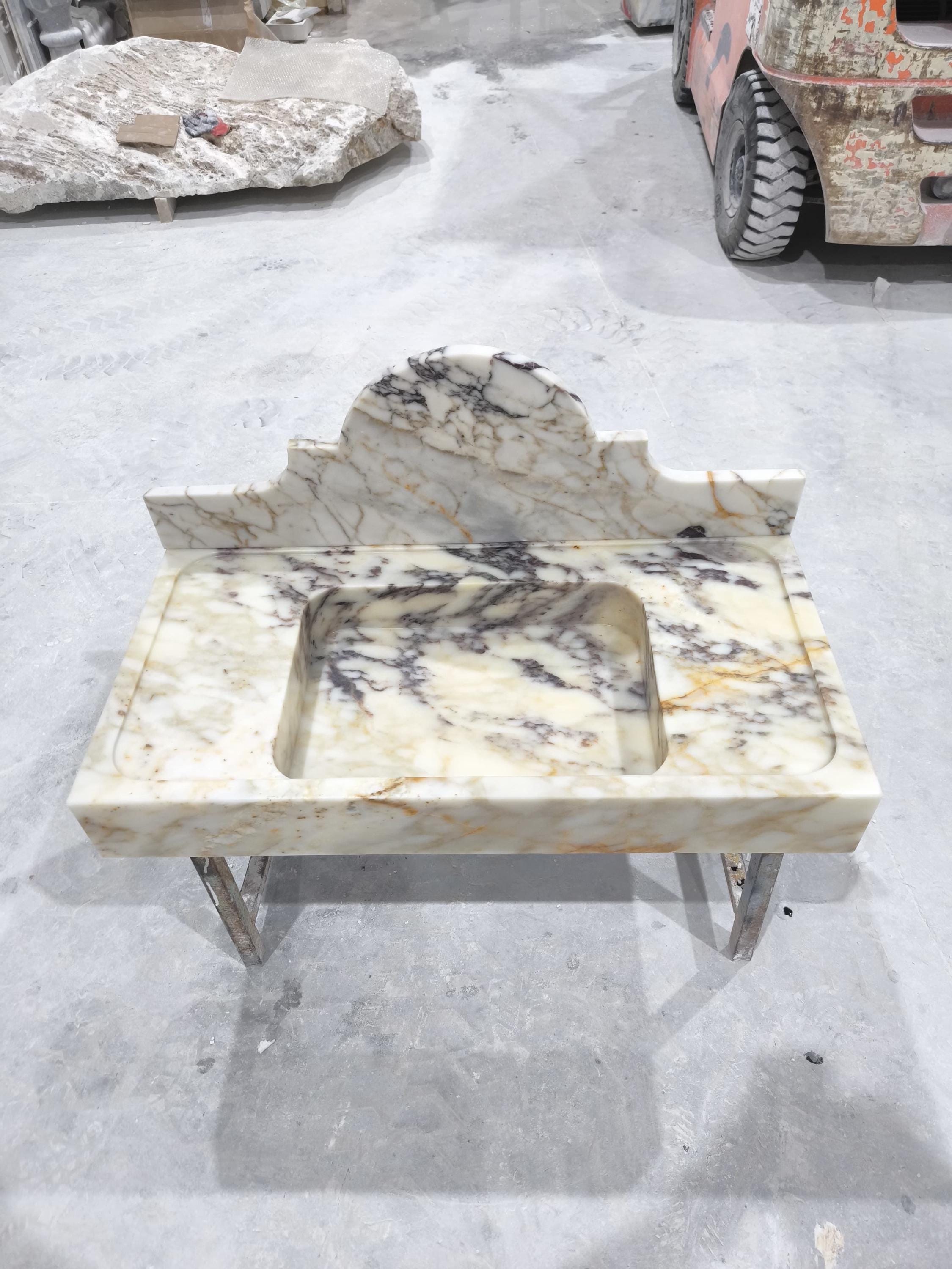 Complete  Calacatta Gold Marble Sink: Natural Stone Bathroom Design (36”x18”x5”)