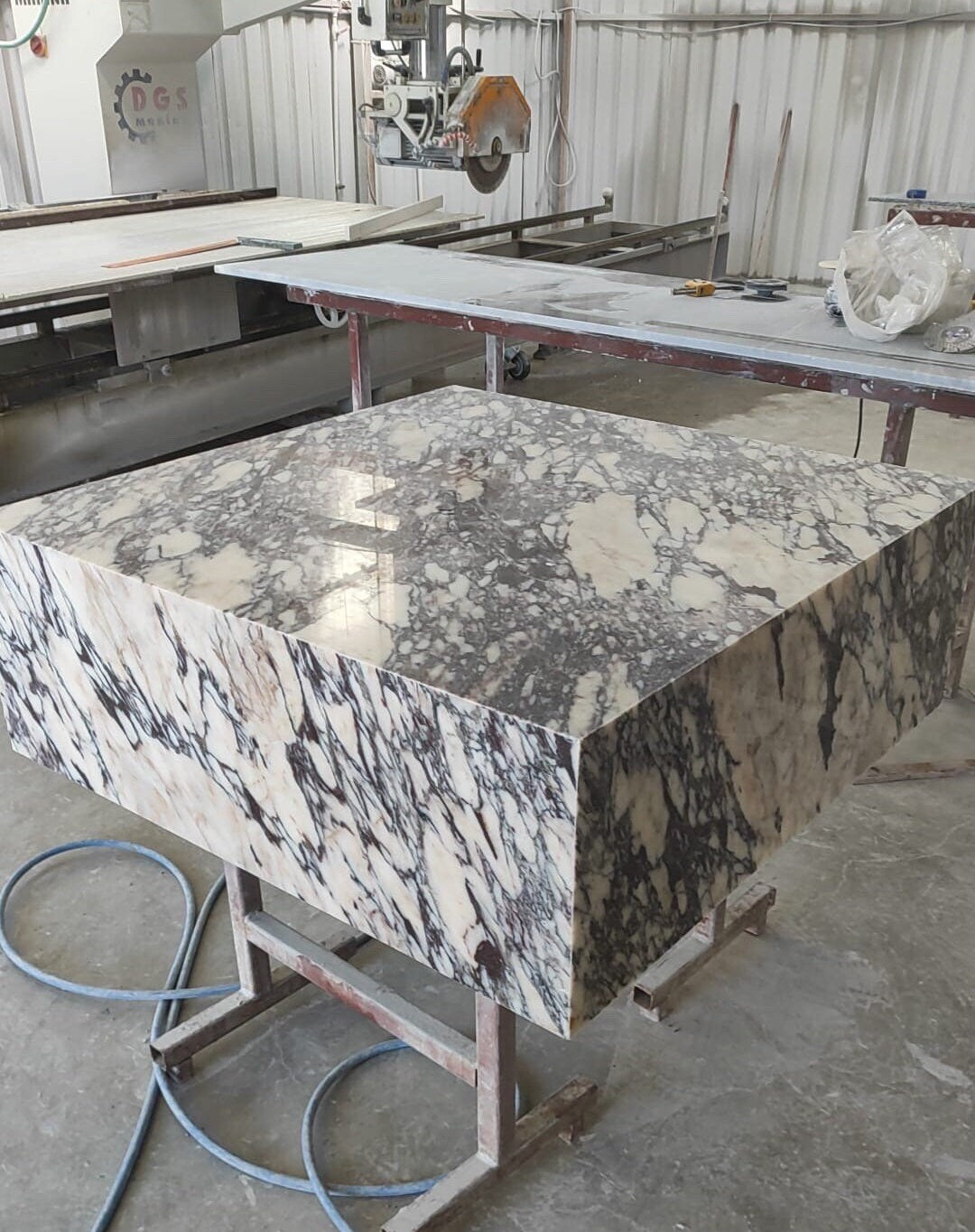 Calacatta Viola Marble Plinth Coffee Table, Custom Cube End Table