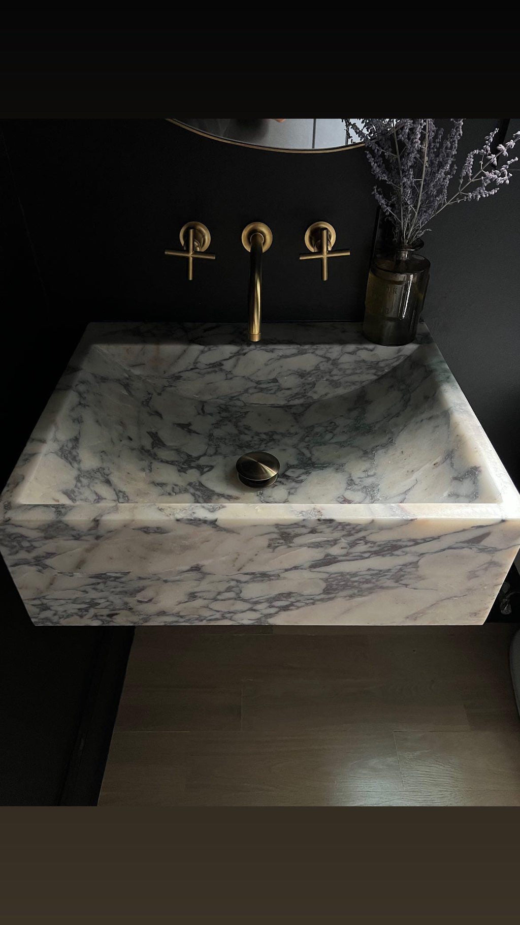 Handcrafted Viola Marble Wall Mounted Sink: Natural Stone Basin