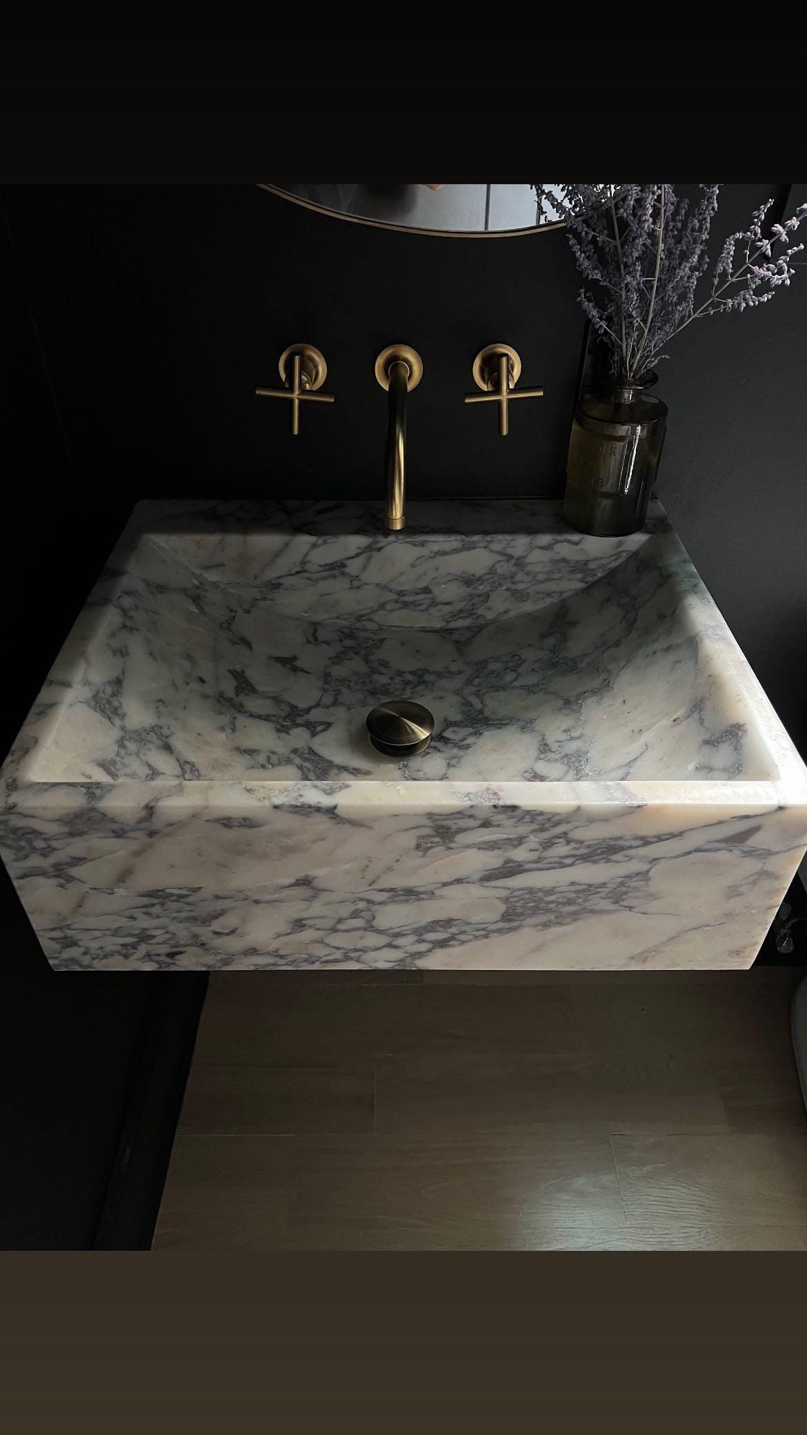 Handcrafted Viola Marble Wall Mounted Sink: Natural Stone Basin