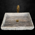 Handcrafted Silver Travertine Rectangular Sink: Natural Stone Washbasin