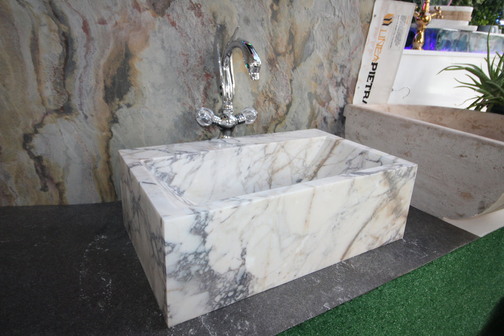 Calacatta Marble Wall-Mounted Sink: Custom Vanity, Natural Stone