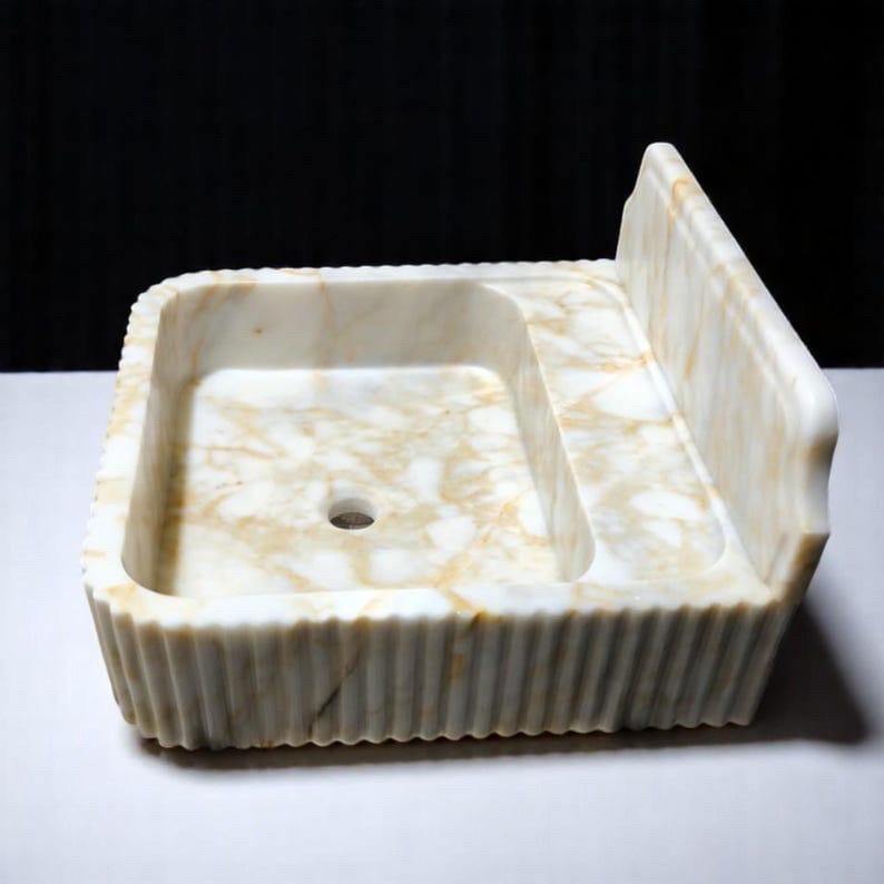 Calacatta Viola Marble Wall Mount Sink: Bathroom Vanity, Concealed Drain
