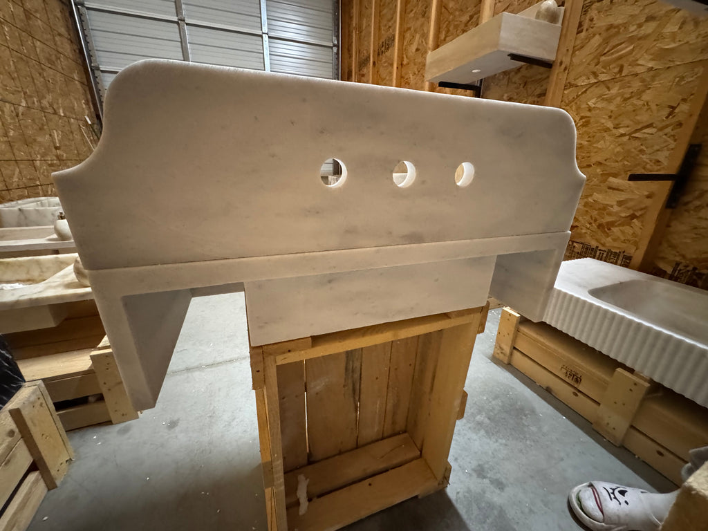 Handmade White Marble Sink: Natural Stone Wall Mount Vanity (30x14x8)