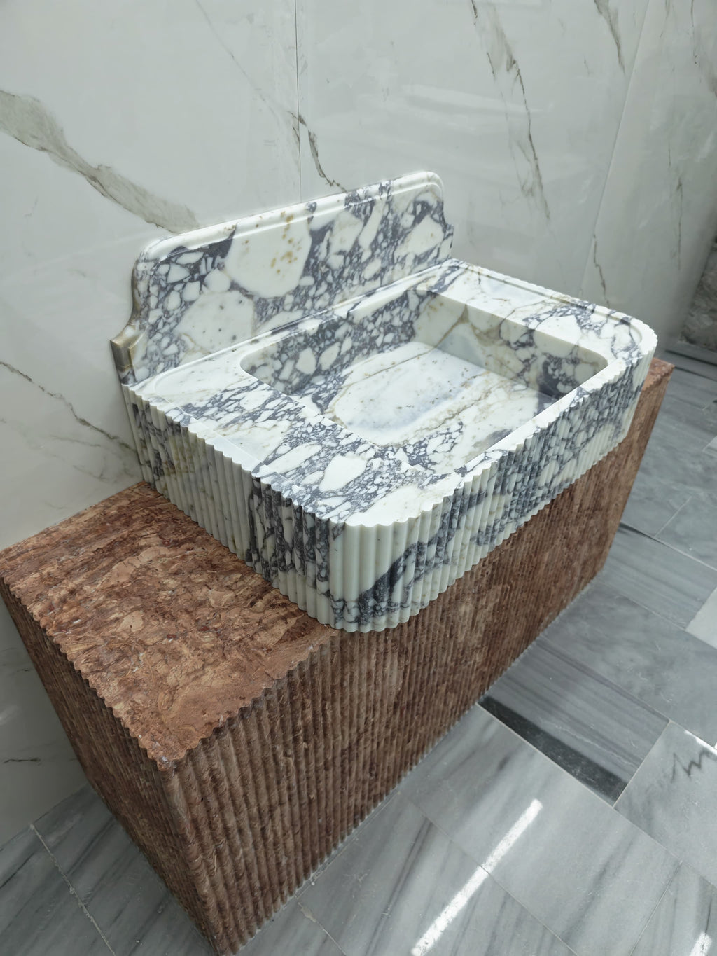 Marble sink Calacatta viola 34”x22”x8” 8” backsplash