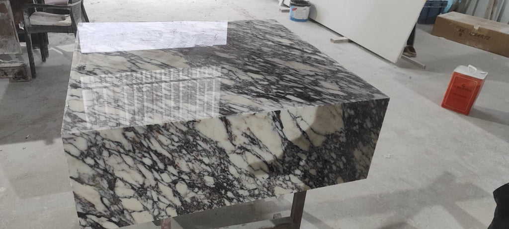 Calacatta Viola Marble Plinth Coffee Table, Custom Cube End Table