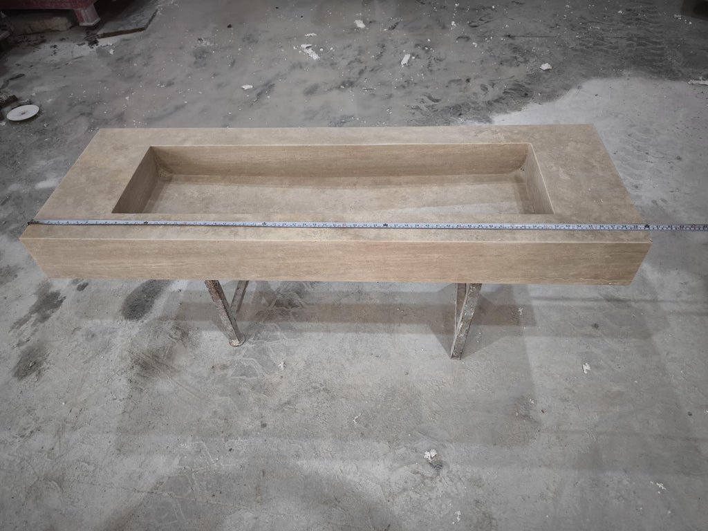 Handcrafted Beige Travertine Rectangular Sink: Natural Stone Bathroom Sink (60x20x6)