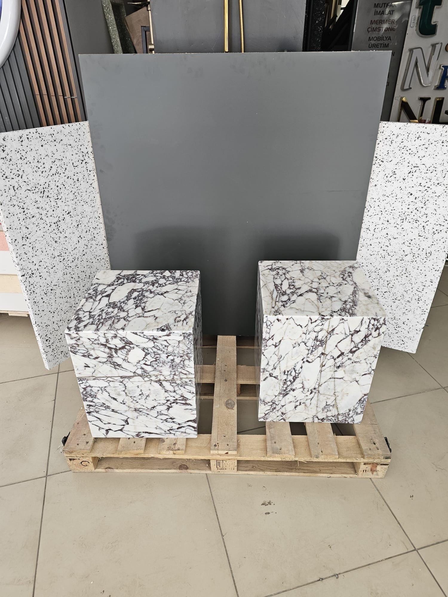 Calacatta Viola Marble Plinth Coffee Table: Custom Cube End Table