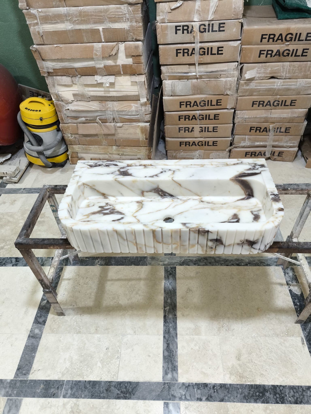 Handcrafted Calacatta Viola Marble Vessel Sink: Rounded Corner Bathroom Basin