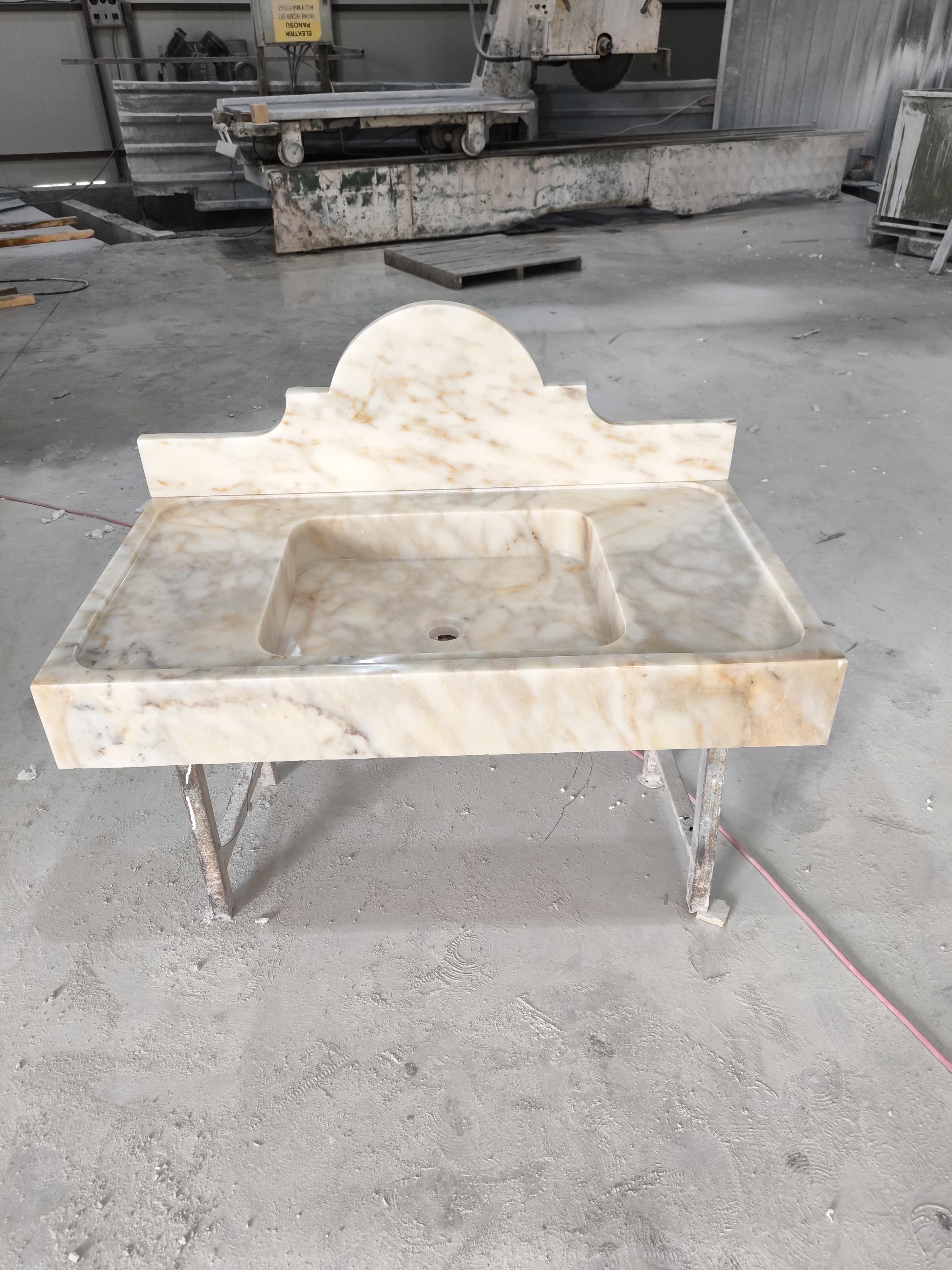 Handcrafted Calacatta Gold Marble Sink with Backsplash (38.5”x22”x5”)