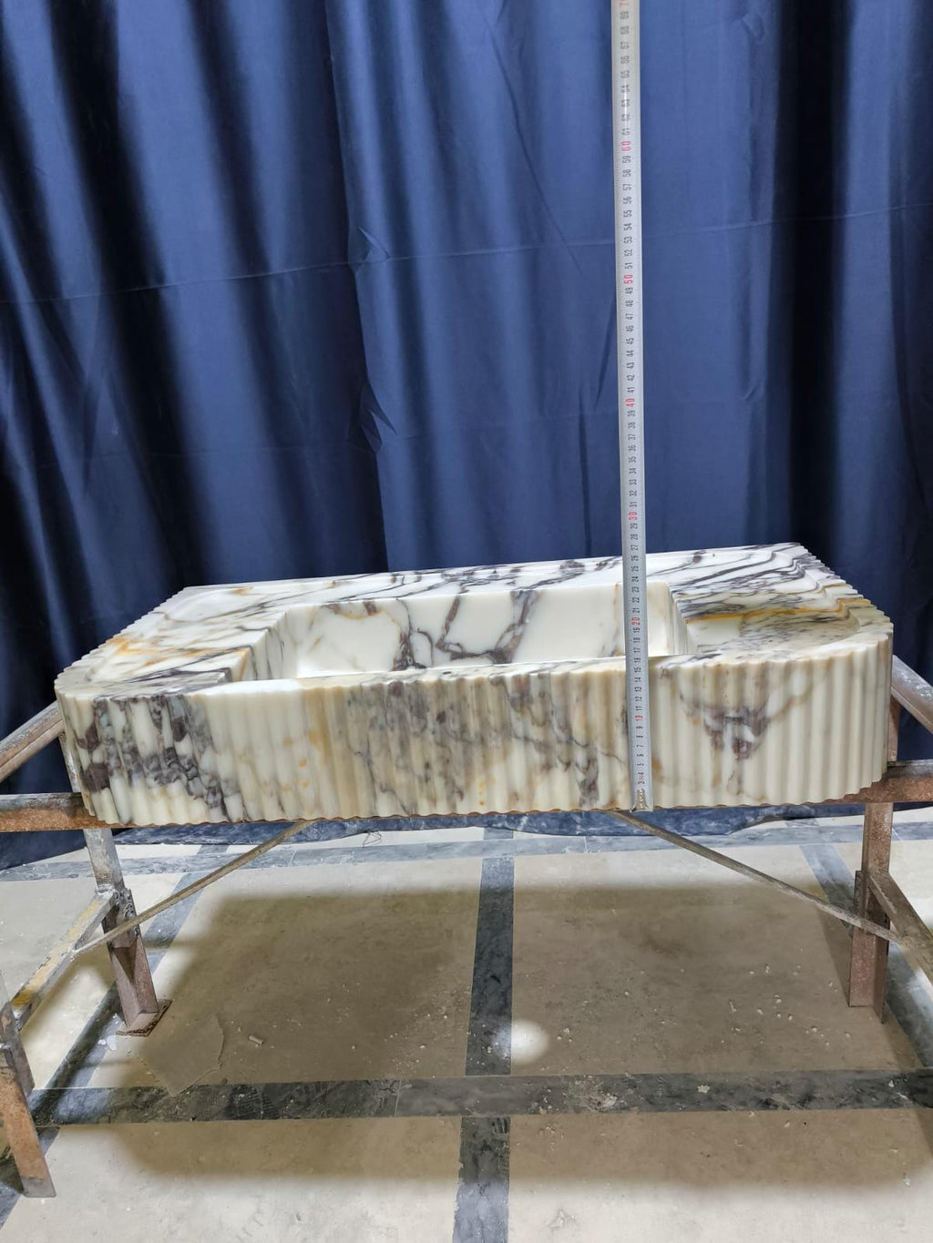 Hand Carved Calacatta Viola Marble Sink: Fluted Vessel Washbasin