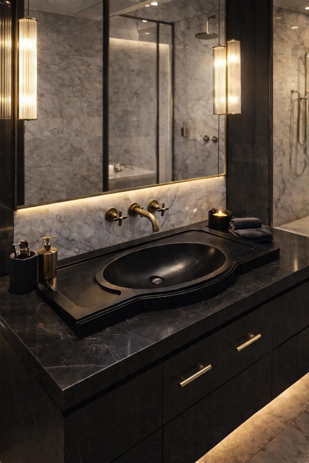 Nero Marquina Marble Sink: Handmade Black Stone Vanity (19"x39"x6")