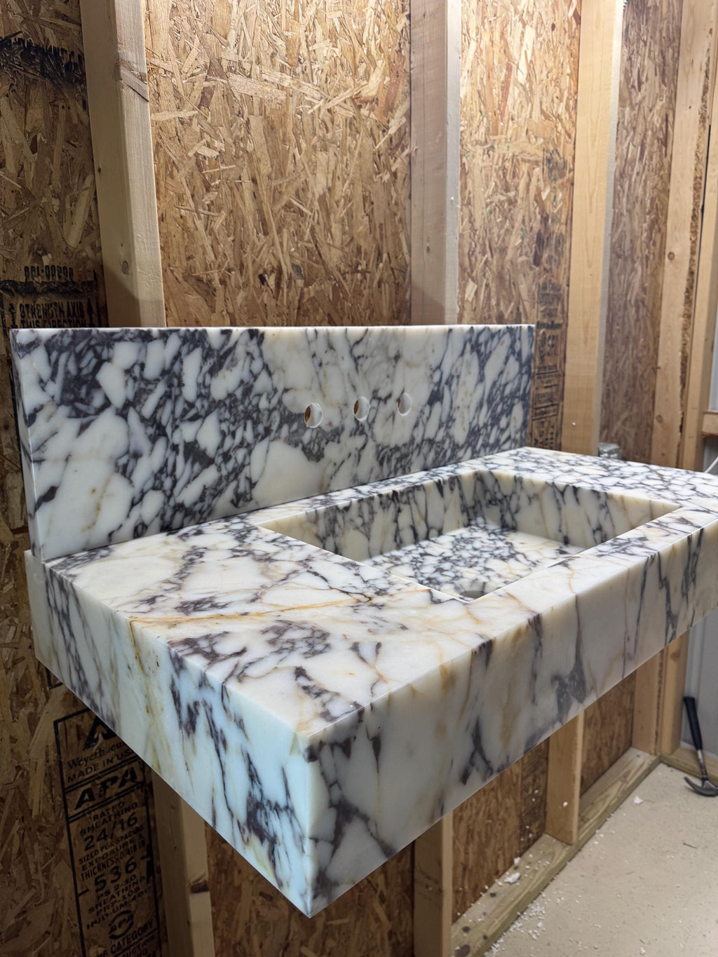 Handmade Calacatta Marble Wall Mount Sink with Backsplash