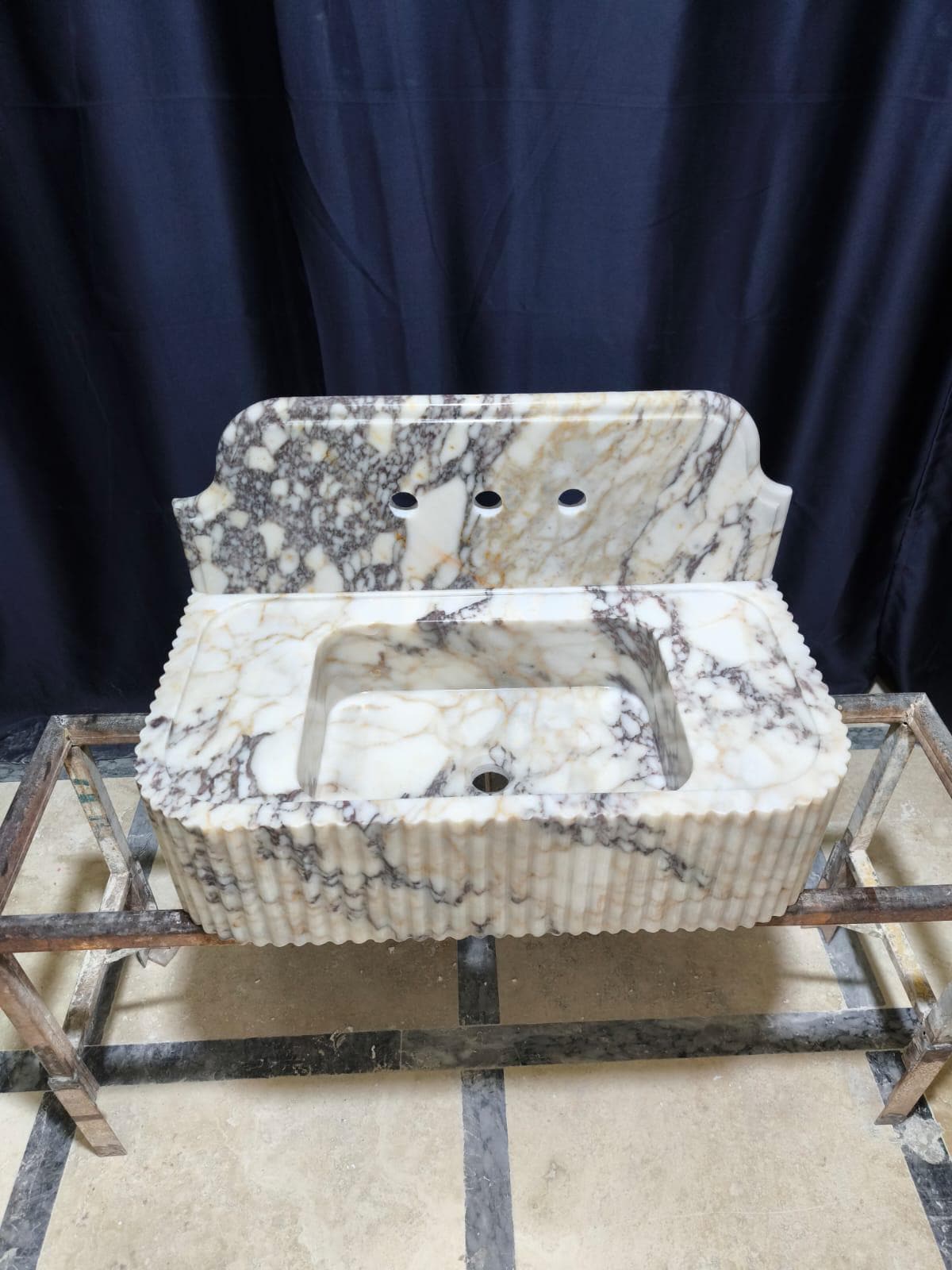 Custom Calacatta Viola Marble Sink for Allison 30"x16x8" 10" backsplash