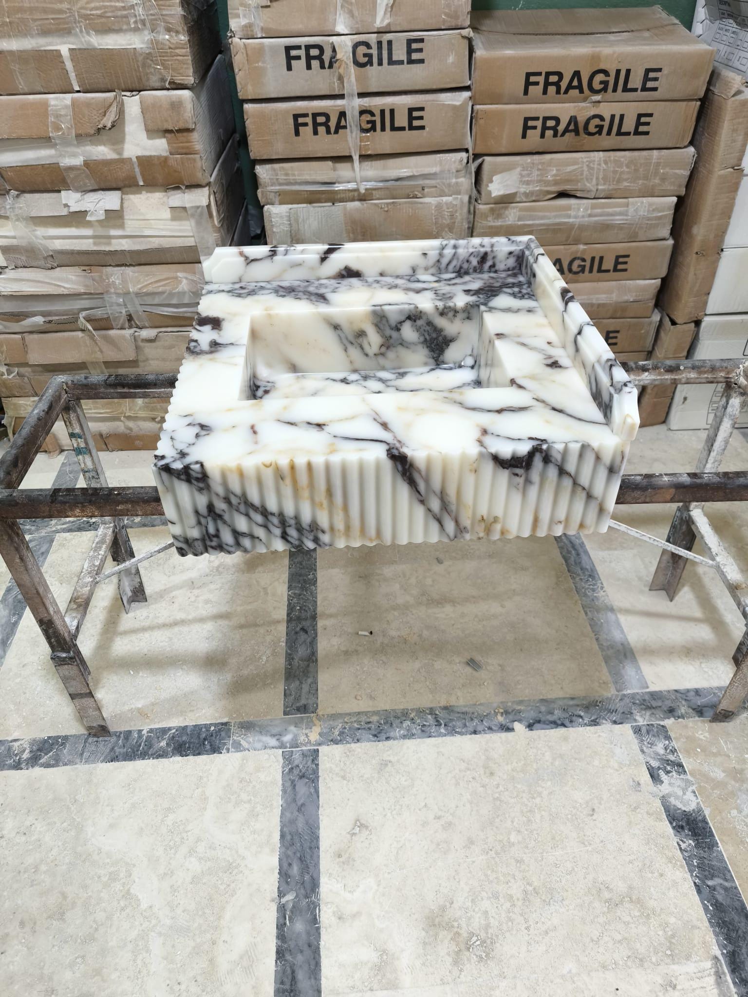 Calacatta Viola Marble Sink: Wall Mounted Bathroom Sink with Backsplash 22"x21"x6"