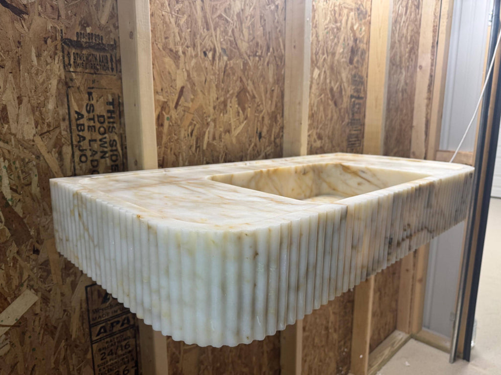 Handcrafted Calacatta Viola Marble Wall Mounted Sink: Natural Stone Basin