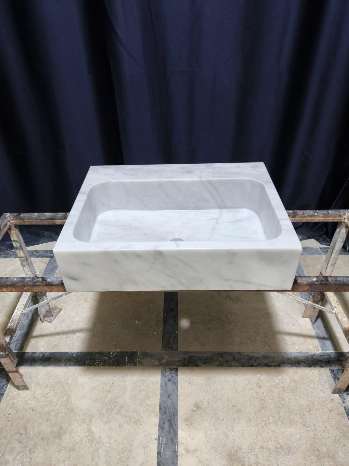 White Carrara Marble Vessel Sink: Natural Stone Washbasin