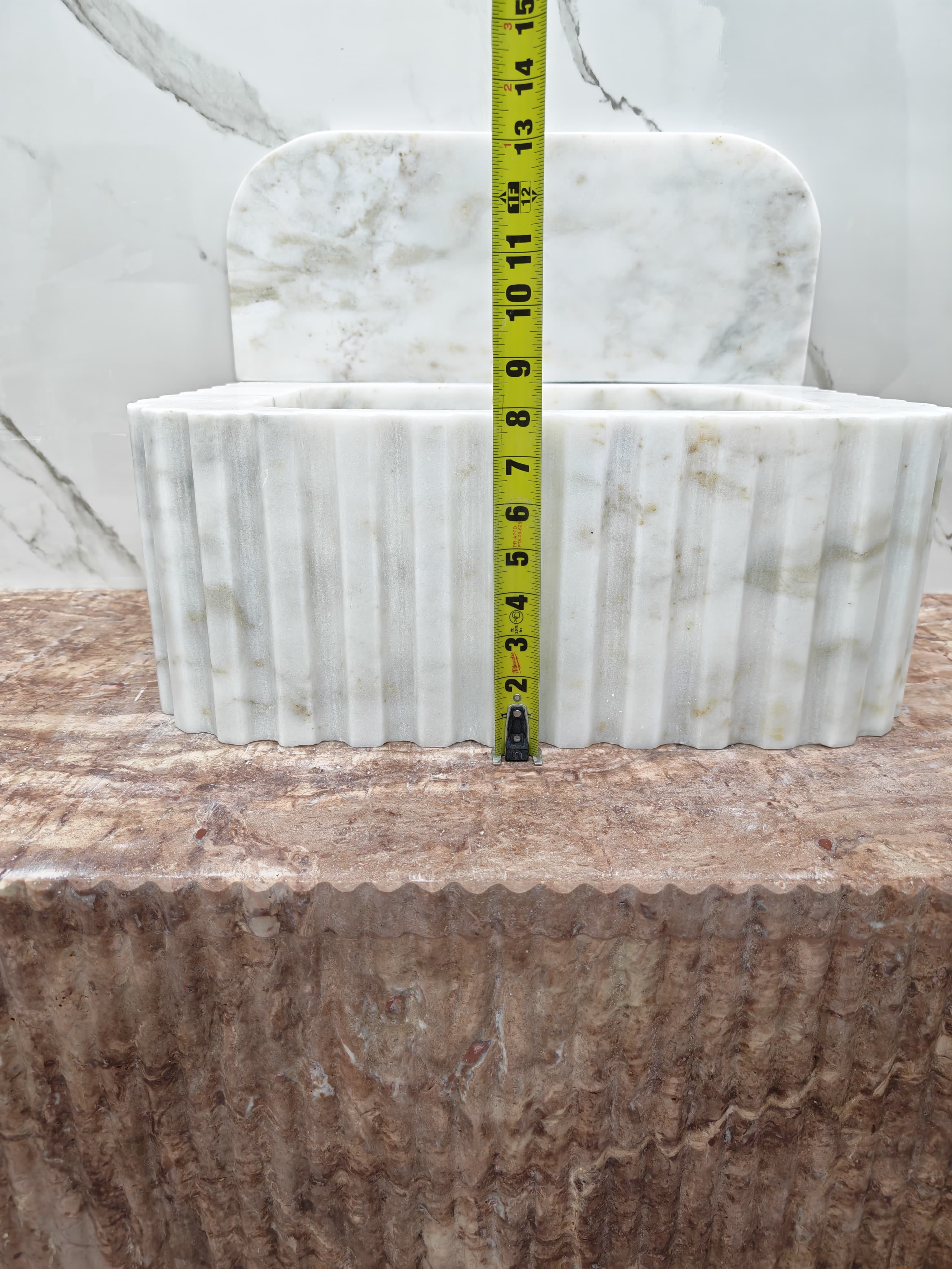 Ivory -cream 18”x14”x8” 8” backsplash Modern Fluted Powder Room Sink
