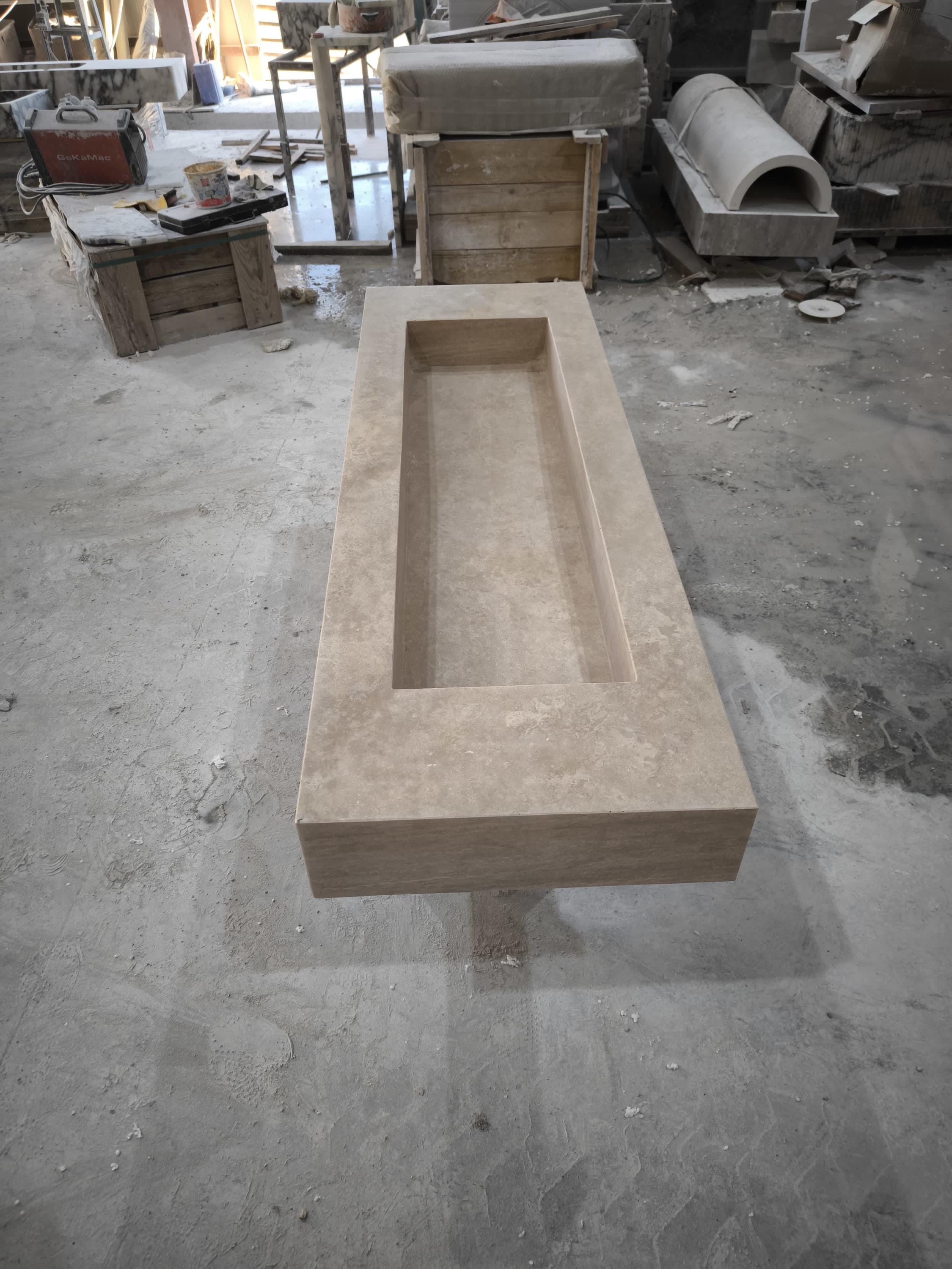 Handcrafted Beige Travertine Rectangular Sink: Natural Stone Bathroom Sink (60x20x6)