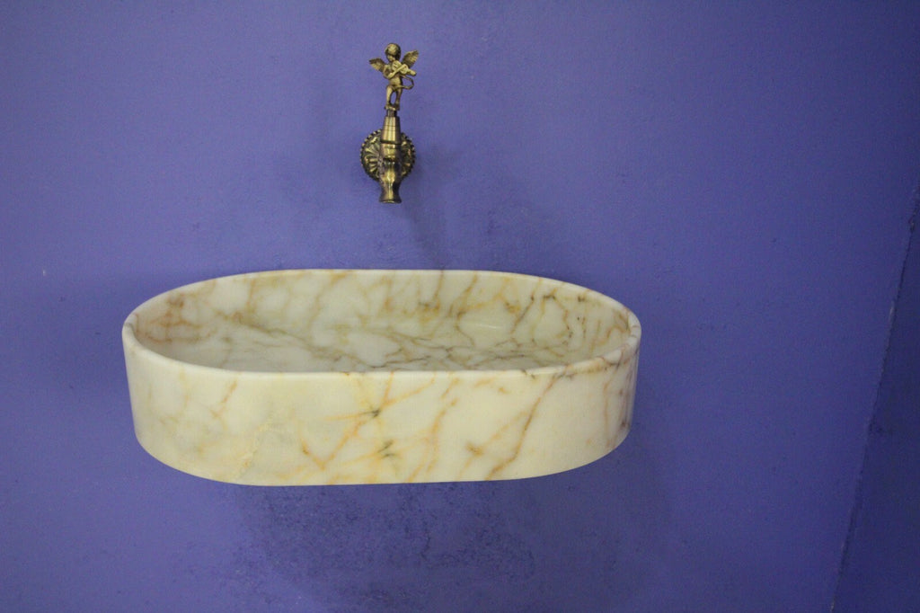 Handcrafted Calacatta Viola Marble Vessel Sink: Rounded Bathroom Basin