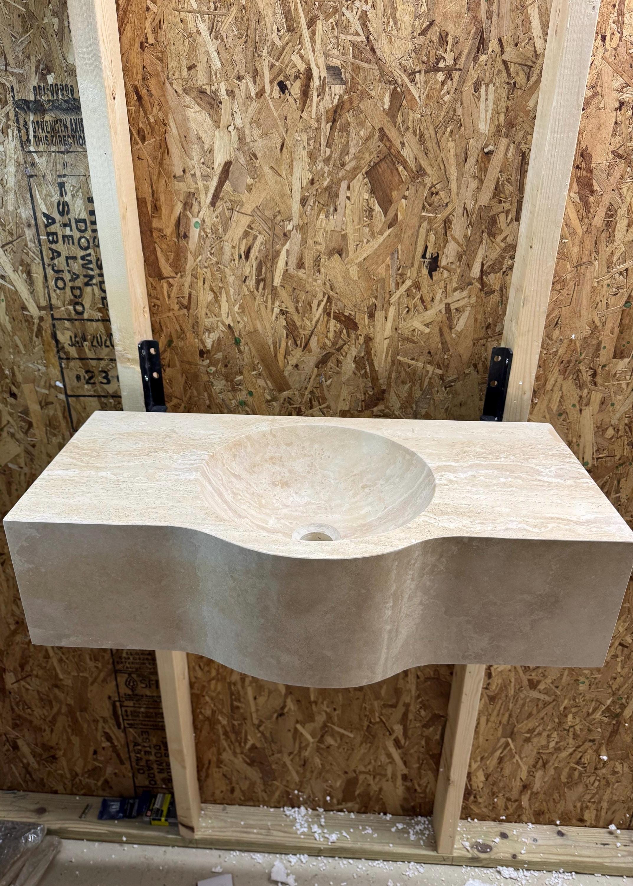 Complete Modern Travertine Vessel Sink: Natural Stone Bathroom Sink (27'' x14''x 7'')