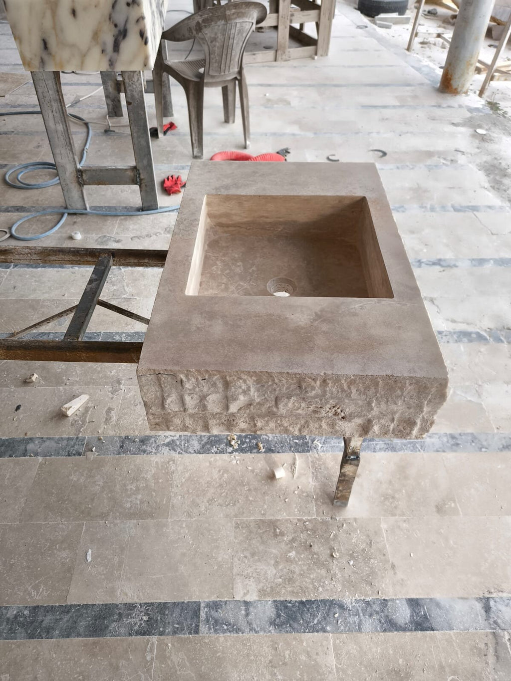 Handmade Travertine Wall Mount Sink: Marble Bathroom Vanity (18" x 28" x H 6")