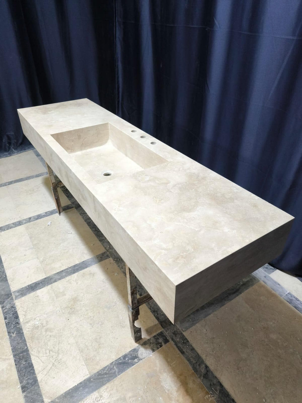 Hand Carved Travertine Sink: 71'' Rectangular Farmhouse Washbasin