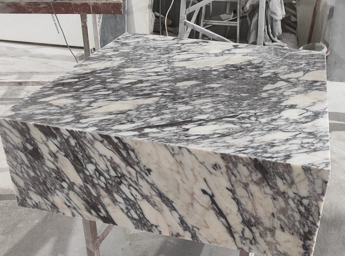 Calacatta Viola Marble Plinth Coffee Table, Custom Cube End Table