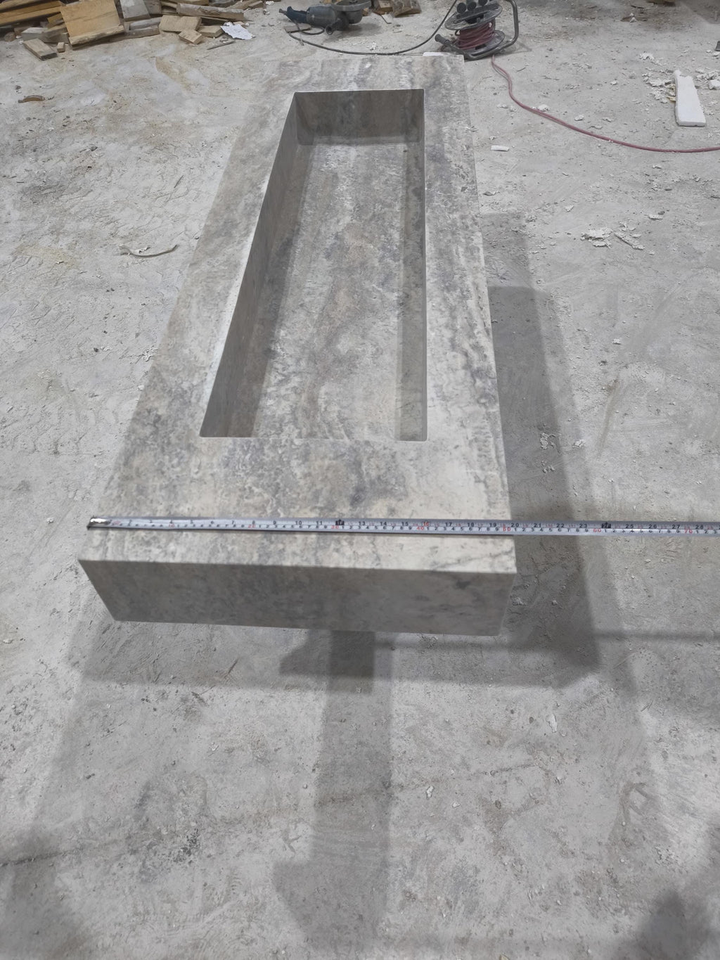 Handcrafted Silver Travertine Marble Sink: Thin Edge Rectangular Bathroom Sink (60x20x6)