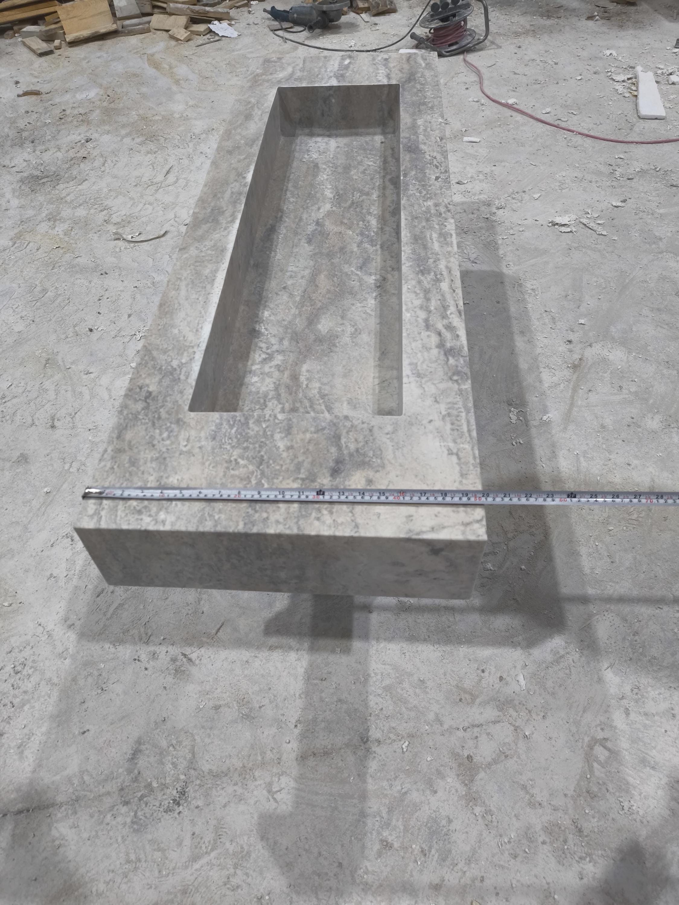 Handcrafted Silver Travertine Marble Sink: Thin Edge Rectangular Bathroom Sink (60x20x6)