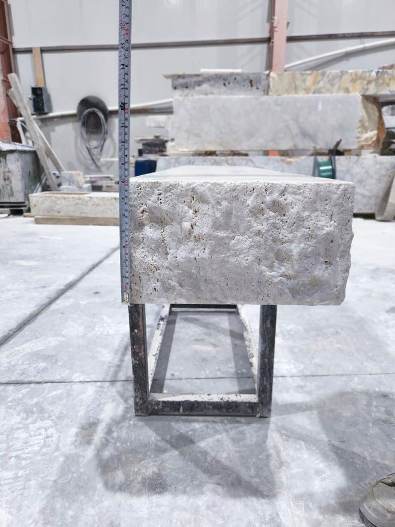 Travertine Floating Mantel Shelf – Rustic Chiseled Edge Natural Stone Fireplace Mantel