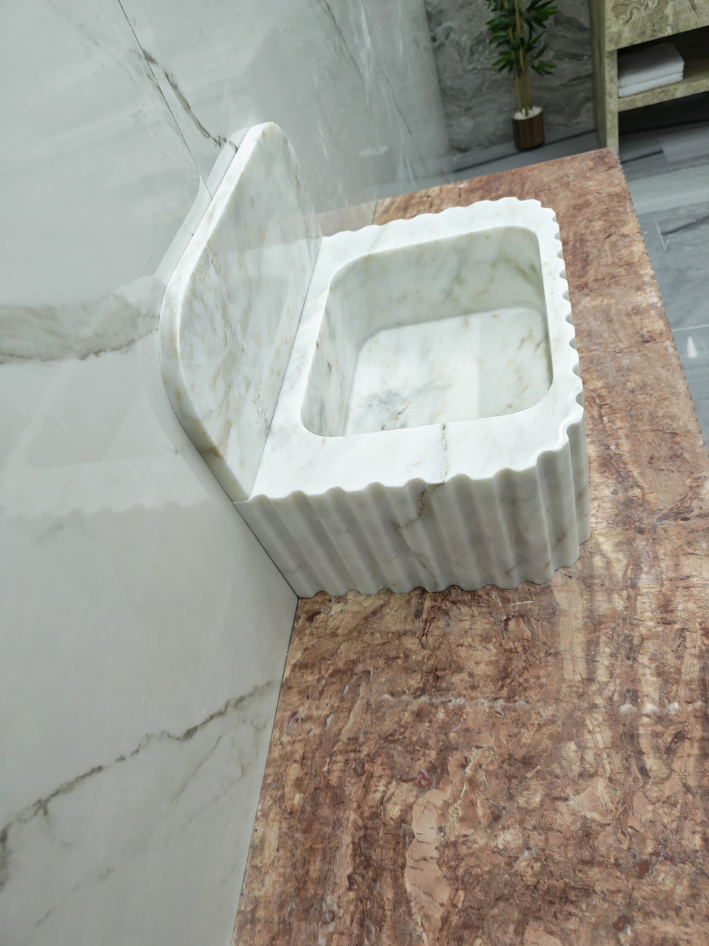 Ivory -cream 18”x14”x8” 8” backsplash Modern Fluted Powder Room Sink