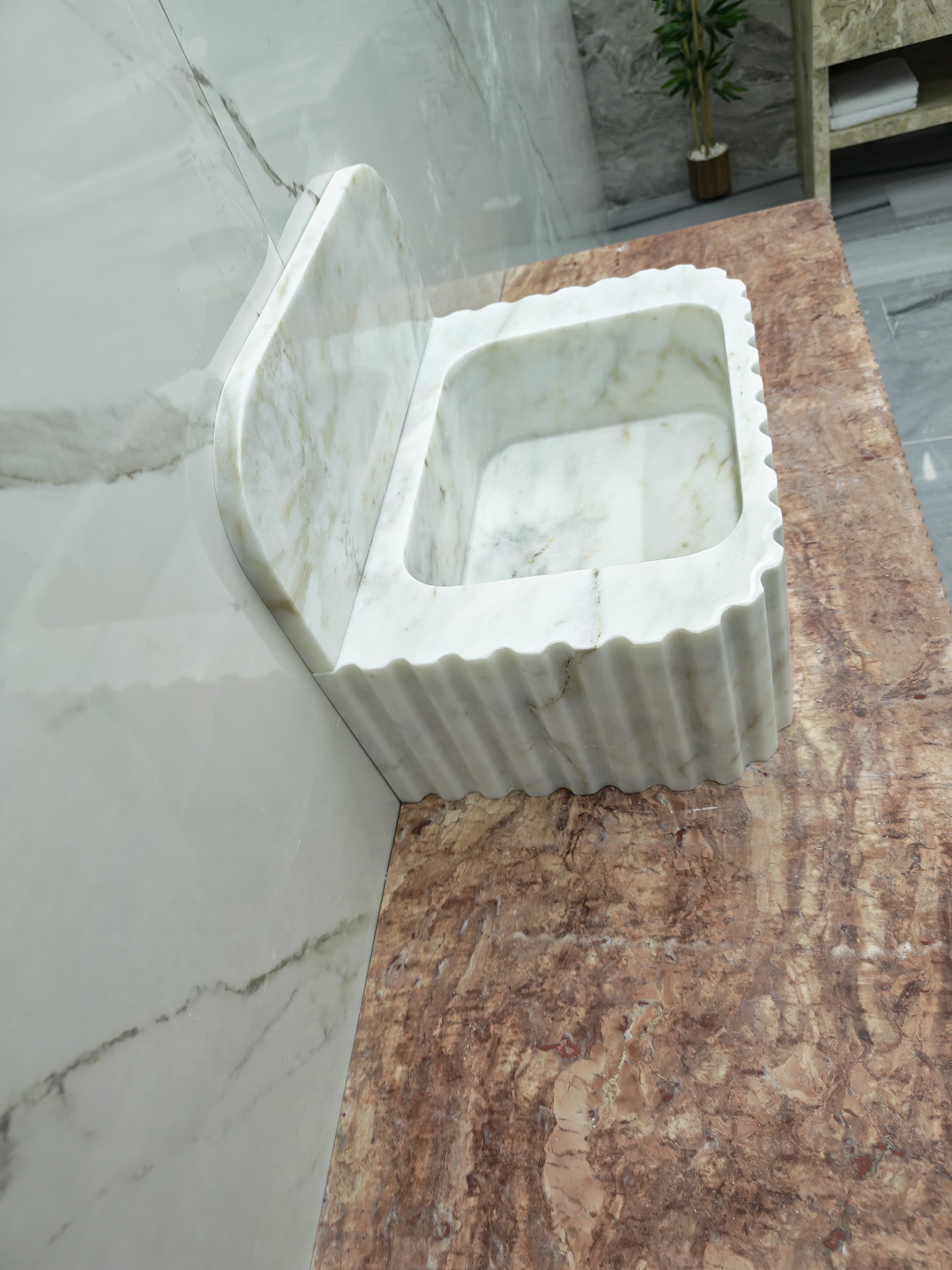 Ivory -cream 18”x14”x8” 8” backsplash Modern Fluted Powder Room Sink