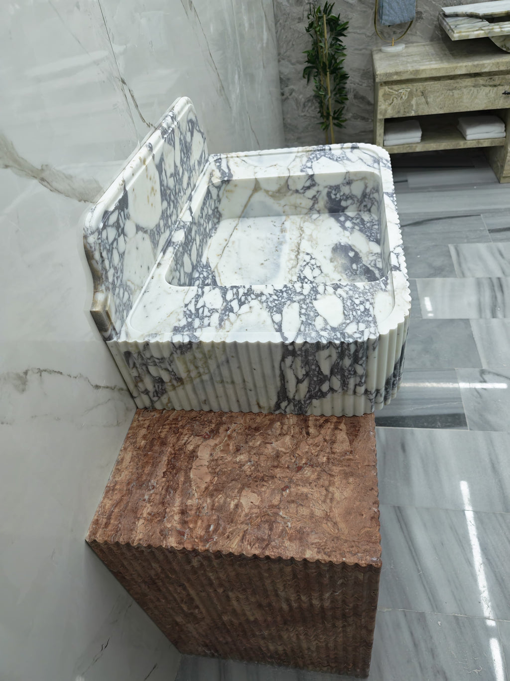 Marble sink Calacatta viola 34”x22”x8” 8” backsplash