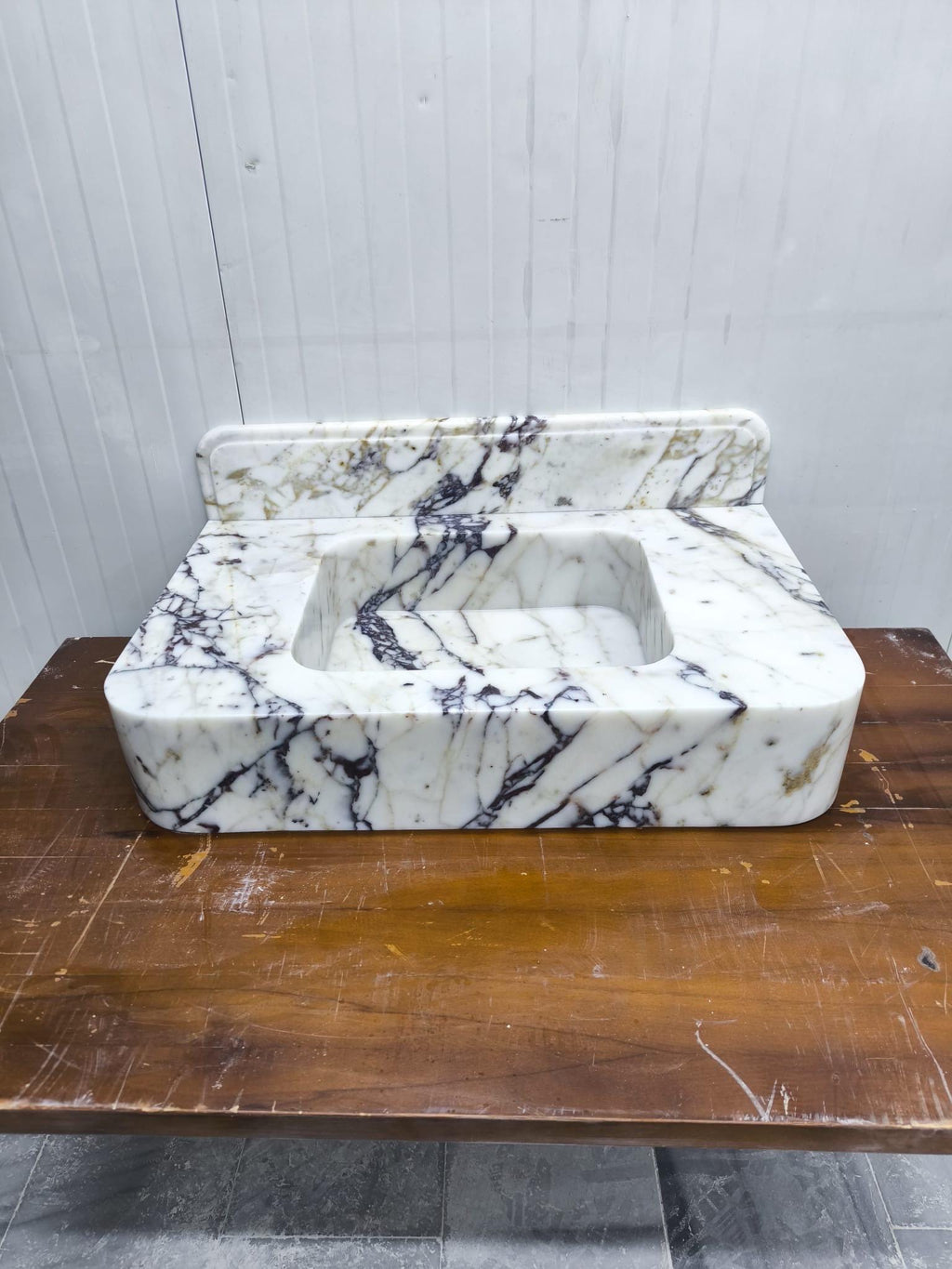 Calacatta Marble Wall Mount Bathroom Sink: Custom Powder Room Vanity