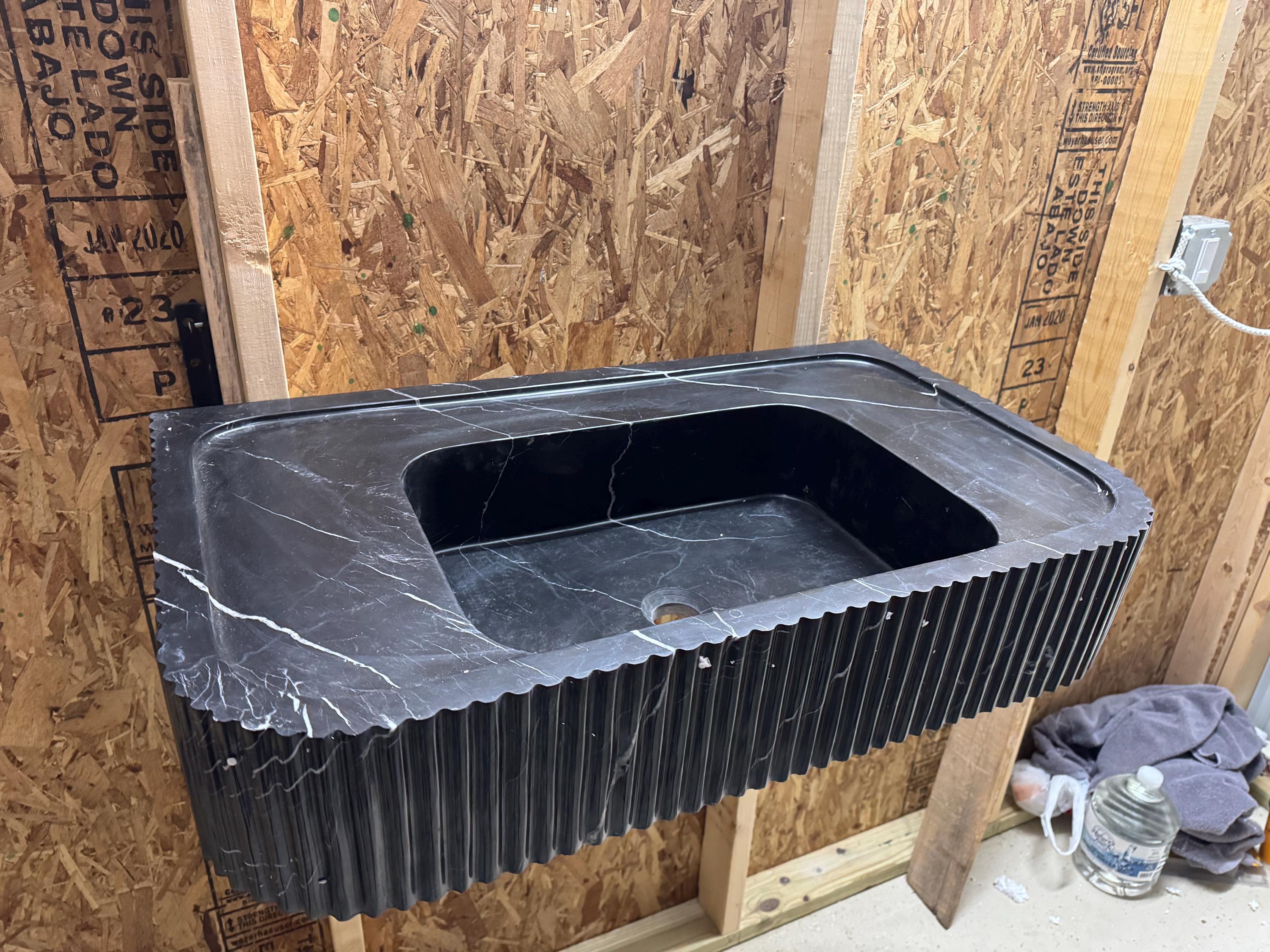 Nero Marquina Marble Wall Mount Sink: Modern Black Sink Basin