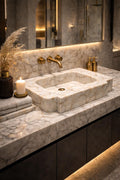 Handmade Calacatta Gold Marble Sink: Natural Stone Bathroom Design (30x15.7x6)