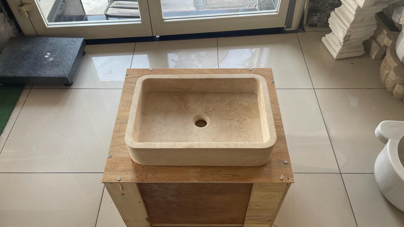 Travertine Bathroom Sink – Smooth Finish Natural Stone Vanity